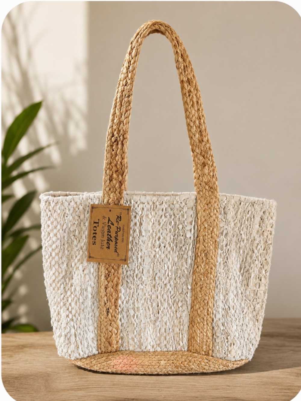 Repurposed Leather And Jute Woven Bag NEW